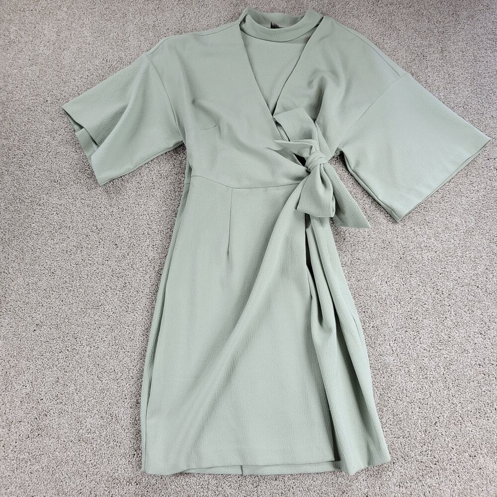 ASOS Womens Dress 4 Mint Green Textured Wrap V Neck Plunge Kimono Tie Waist